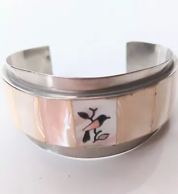 Natural Mother Of Pearl Shell Inlay & Bird Design Handmade Bracelet • $61.53