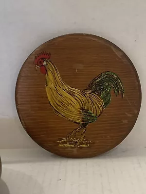 Vintage Round Wood Box With Rooster Lid • $15