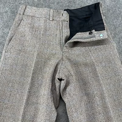 VINTAGE Wool Pants Mens 30x30 Beige Slacks Wide Leg Herringbone Tweed Talon 80s • $34.95