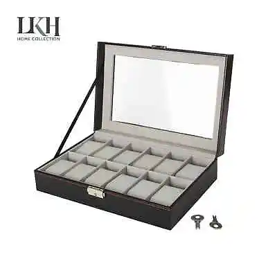 Luxury Watch Case Display Storage 6-10-12 Grids Jewellery Collection Organiser • £10.25