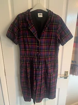 Joanie Flannel Tartan Check Pleated Shirt Dress -Red Blue - Size UK 14 • £10