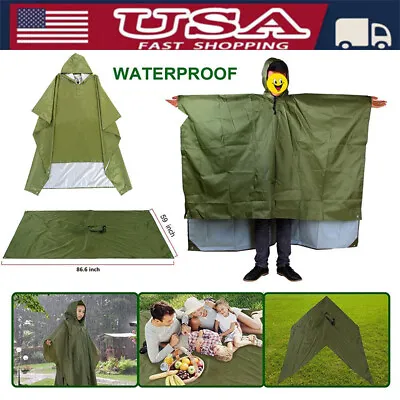 Waterproof Hooded Ripstop Camo Rain Coat Poncho Military Camping Hiking Hunting • $13.99