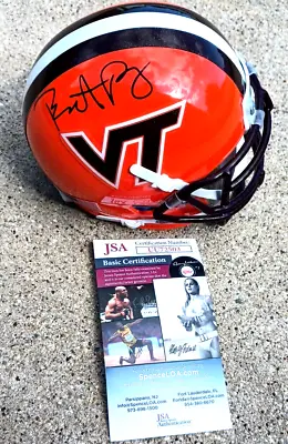 BRENT PRY Virginia Tech Hokies SIGNED Orange Mini Helmet JSA COA B • $103.99