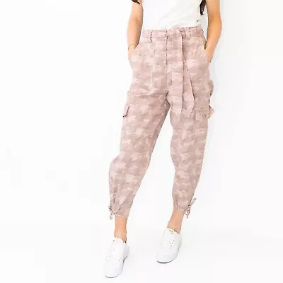 £14.99 • Buy M&S High Waisted CARGO Tencel Rich CAMO Tapered CROPPED Trousers Pink