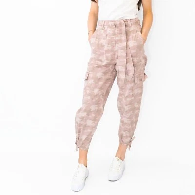 £14.99 • Buy M&S High Waisted CARGO Tencel Rich CAMO Tapered CROPPED Trousers Pink