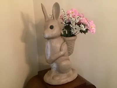 Vintage Plastic Blow Mold Garden Lawn Ornament Planter Rabbit W/ Basket • $39