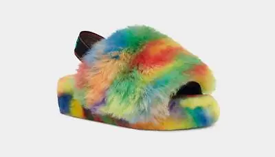 New Women's Ugg Fluff Yeah Pride Rainbow Slingback Slipper Sandals 6 7 8 9 10 11 • $89.99