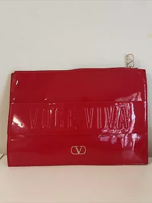 VALENTINO Bag Patent Red Voce Viva Cosmetic Makeup Clutch Envelope Purse Pouch • $36.99