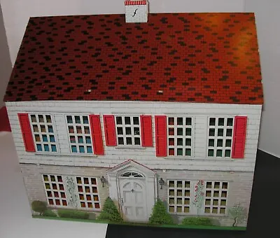 VINTAGE  Playsteel Dollhouse Tin Litho Colonial Doll House 2 Story W/ Furniture • $99.99