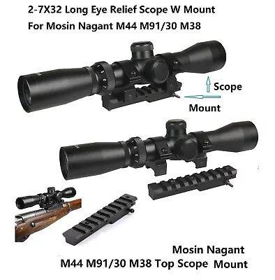 Black Mosin Nagant 2-7x32 Long Eye Relief Scope W Mount For M44 M91/30 And M38 • $69.99