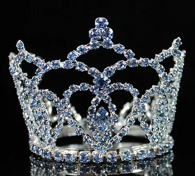 Mini Heart Blue Austrian Rhinestone Crystal Full Hair Crown Tiara Bridal M289b • $12.99