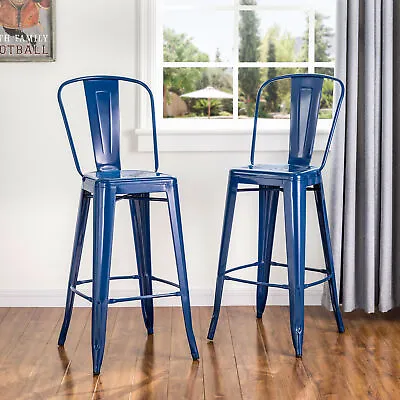 $141.99 • Buy Glitzhome Set Of 2 Vintage Navy Metal Counter Bar Stool Pub Dining Side Chairs
