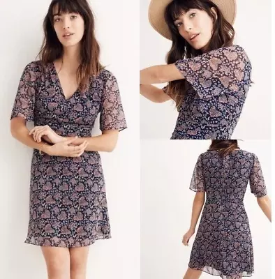 MADEWELL J.Crew $150 Orchard Flutter-Sleeve Dress In Fan Floral Mix Size 4 • $34.99