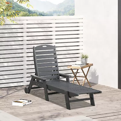 Outsunny Outdoor Chaise Lounge Chair Recliner W/ Wheel Adjustable Back Gray • $189.99