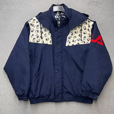 Fila Jacket Mens XL Blue All Over Print Spellout Vintage Retro Full Zip Outdoor • $18.97