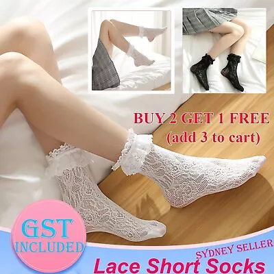 Women Lady Girls Ankle Fancy Fairy Retro Lace Ruffle Frilly Princess Short Socks • $6.95