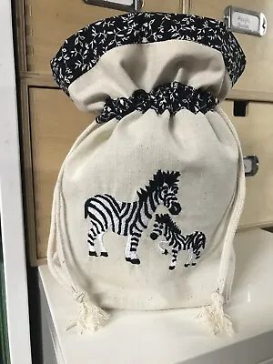 Handmade Mum & Baby Zebra Cotton Drawstring Bag Toiletries Bag Make Up Bag • £8.50