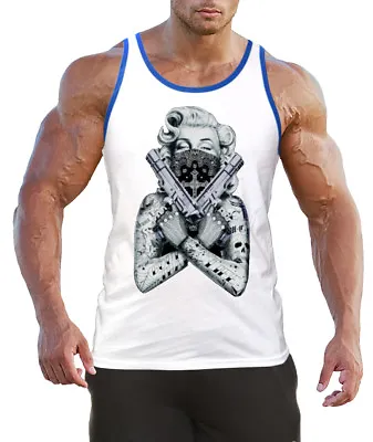 Men's Marilyn Monroe Thug Guns White Tank Top BL Sexy Weed Gangster Hollywood • $11.99