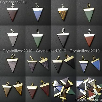 Natural Gemstones Triangle Pointed Sliced Reiki Chakra Healing Pendant Beads • $4.70