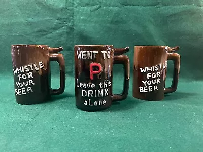 Vintage Set Of Whistle For Your Beer Wet Your Whistle Mugs Vintage Art Pottery • $19.95