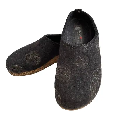 Haflinger Spirit Clog Shoes Gray Wool Embroidered Color Swirls. Size 39 US 8.5-9 • $48.75