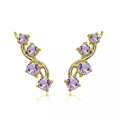 Gold Flash Sterling Silver Amethyst Vine Climber Crawler Earrings • $19.99