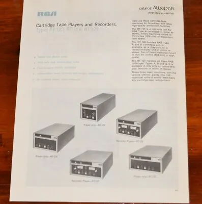 RCA Broadcast Cartridge Tape Players & Recorders RT-125 RT-126 -12 Vtg Brochure • $19.99