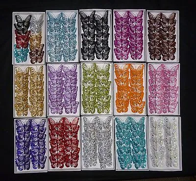 12 X 8cm Glitter Jewelled Clip-on Butterflies - Decoration Art And Crafts • £7.99