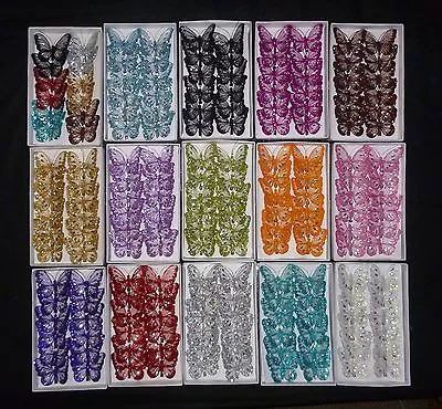 8cm X12 - Decorative Glitter Jewelled Clip-on Butterfly Butterflies Wedding • £7.99