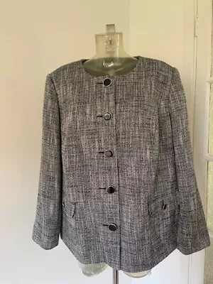 M &Co Ladies Dark Navy Blue & White Collarless Occasion Blazer Jacket Size 24 • £9.99