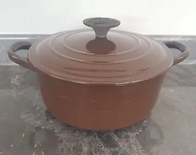 Le Creuset Brown Round Cast Iron Casserole Dish Size C 20cm Vintage • £17.99