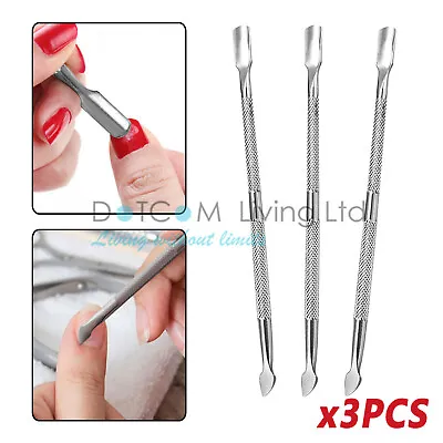 3 X Stainless Steel Metal Nail Cuticle Pusher Scraper Polish Remover Manicure • £2.19