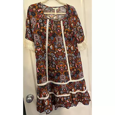 Matilda Jane Make Believe Woman’s Intermission Dress Brown Floral Lace Med NWT • £30.84