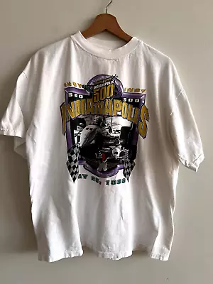 Vintage Indy 500 NASCAR T Shirt XL White Logo 7 *Flawed Hole* • $14.99