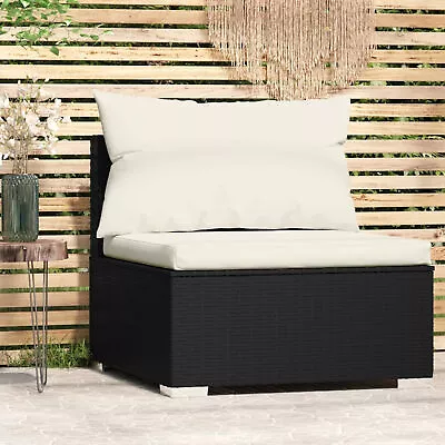 Garden Middle Sofa With Cushions Black Poly Rattan G1P0 • $269.57