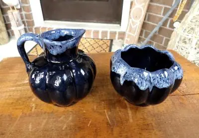 Vintage VAN BRIGGLE Blue Drip Glaze Small PITCHER & VASE Colorado Springs CO • $49.99