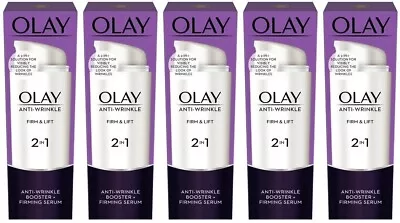 5 X Olay Anti-Wrinkle Booster Firm & Lift 2-In-1 Day Cream & Firming Serum 50ml • £35.43