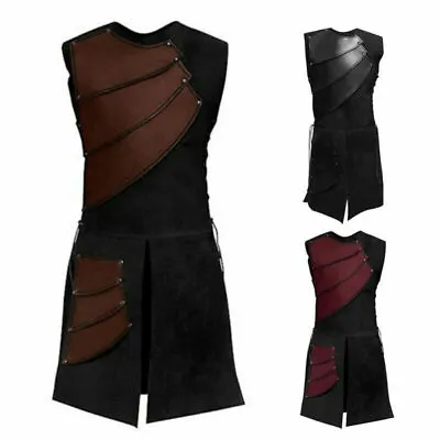 Medieval Renaissance Viking Knight Men Halloween Cosplay Costume Long Tops Armor • £20.77