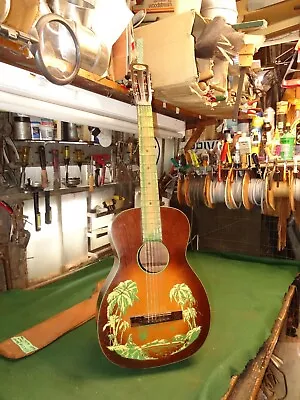 $399.99 • Buy Vintage Buckeye Brand Parlor Acoustic Guitar  The Palm  Motiff W' Vintage Bag