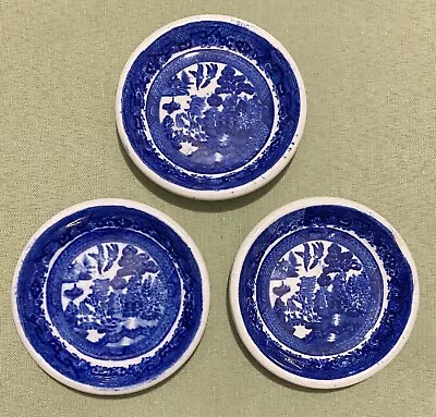 Three  3 Flow Blue Willow Vitrified John Maddock & Sons England Butter Pats 3.5” • $24