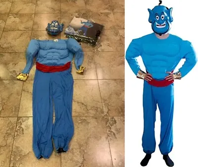 Disney Store ADULT Men Big Aladdin Blue Genie Muscle Costume  EXTRA LARGE 42 46 • $89