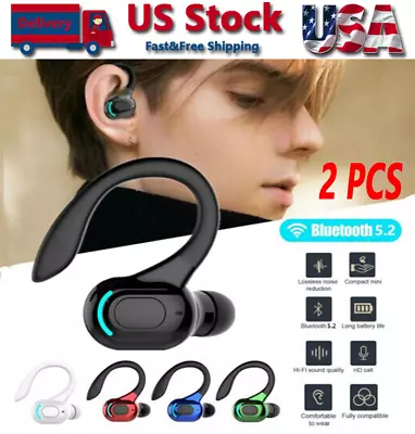 Bluetooth 5.2 Headset Wireless Earbuds Earphones Stereo Headphones Ear Hook USA • $16.79