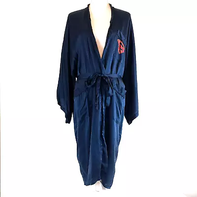 Superman DC Comics Mens Unisex SILK Kimono Smoking ROBE One Size Navy Blue • $41.50