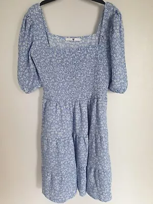 Light Blue Floral Print Dress UK 12 *** V512 • £10.29