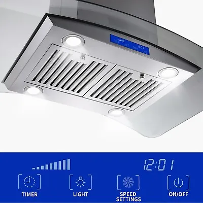 36  Glass Island Mount Range Hood Stainless Steel 900CFM 3-Speed Touch Control • $299.99