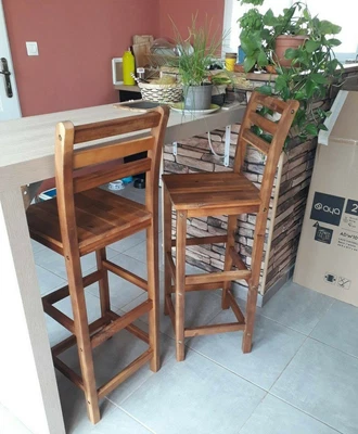 £169.90 • Buy Set Of 2 Breakfast Bar Stools Vintage Solid Acacia Wood High Counter Chairs