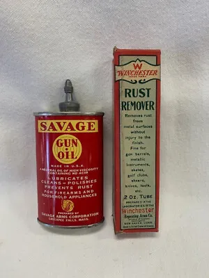 Gun Oil Tin & Winchester Rust Remover Antique Lot Savage Arms Vintage Collectors • $185