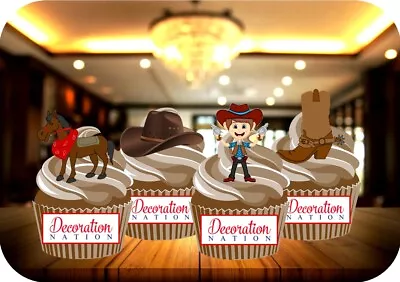 Cowboy Mix NEW - 12 PREMIUM STAND UP Edible Cake Toppers Western Party Horse Fun • £6.49