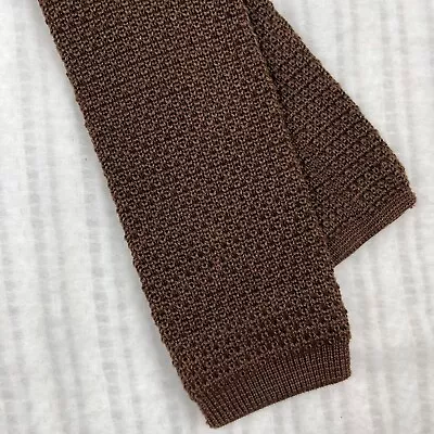 VTG Lands End Mens Square Tip Knit Tie Charter Collection Brown • $24.99