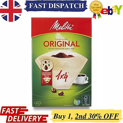 Melitta 6658076 Pack Original Size 1x4 80 Filter Coffee Makers Brown Paper • £4.98